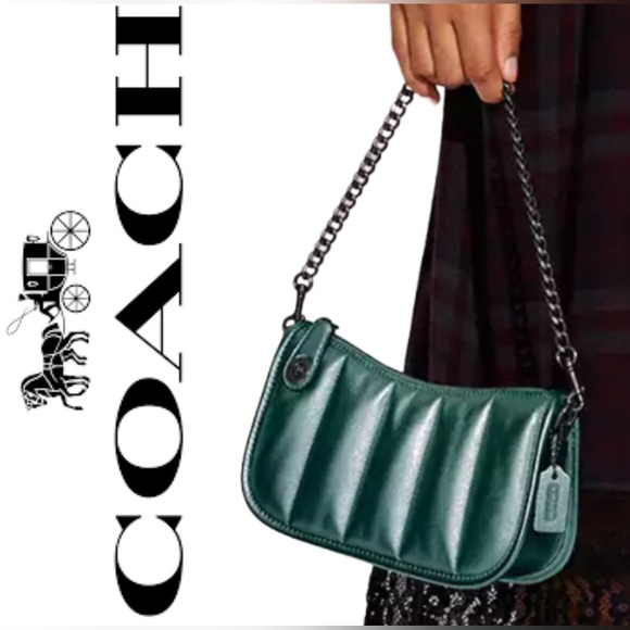 NEW/NWT COACH Quilted Swinger 20 - Metallic Dark Green - Picture 2 of 16